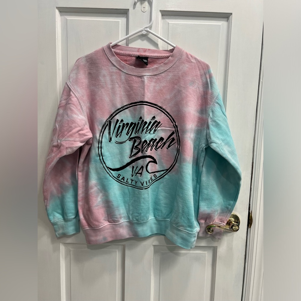 VIRGINIA BEACH Salty Vibes Pink & Blue Tie Dye Sweatshirt SIZE MEDIUM Pre Loved